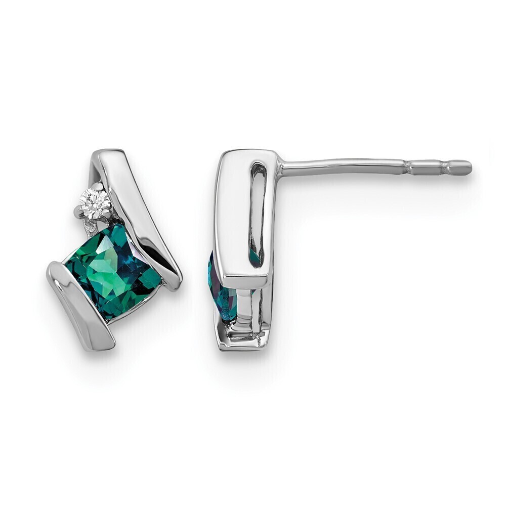 Kazi Luxury Sterling Silver Antique Cushion Cr. Alexandrite and Diamond Earrings